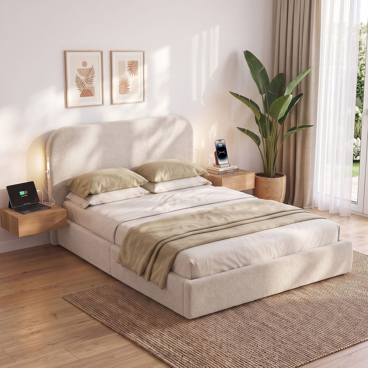 Artiss Double Bed Frame with 100cm Bouclé Headboard