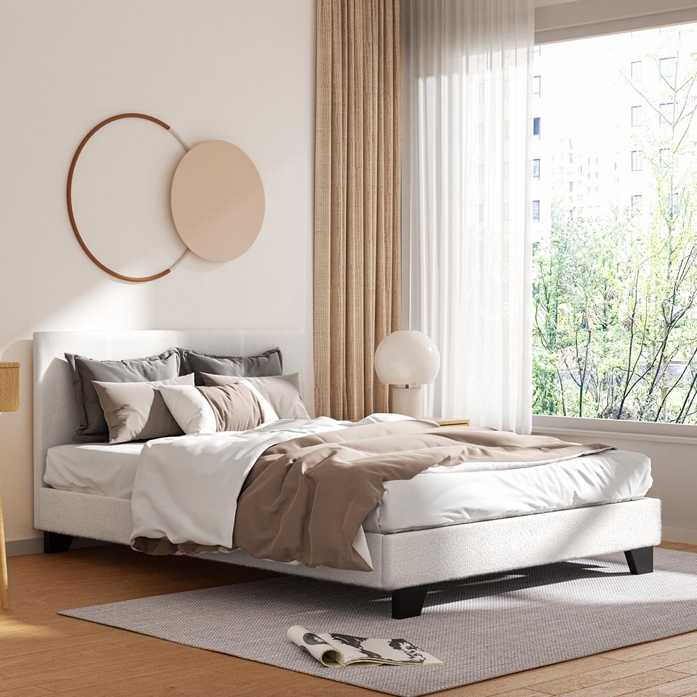 Neo Double Bed Frame Boucle Fabric White