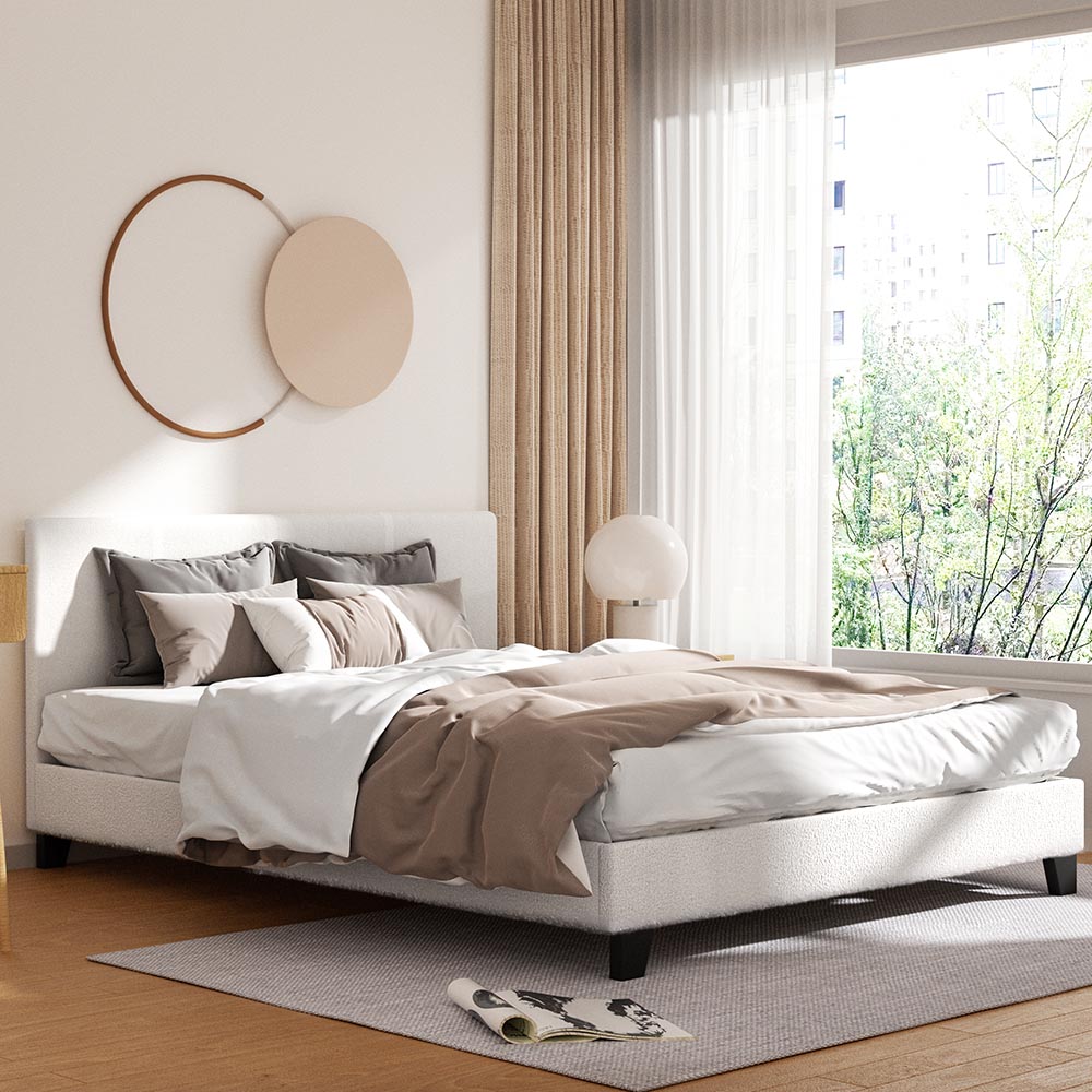 Neo Queen Bed Frame Boucle Fabric White
