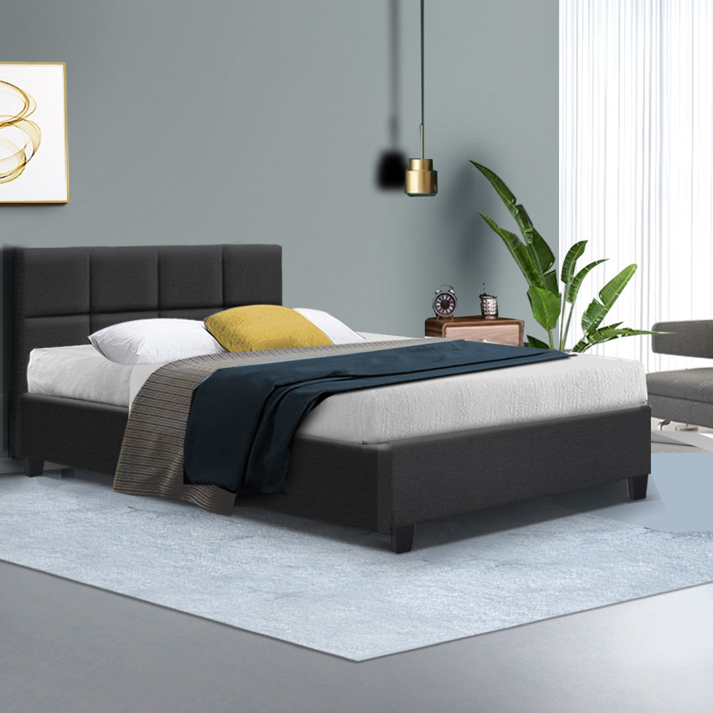 TINO Double Bed Frame Charcoal Upholstered