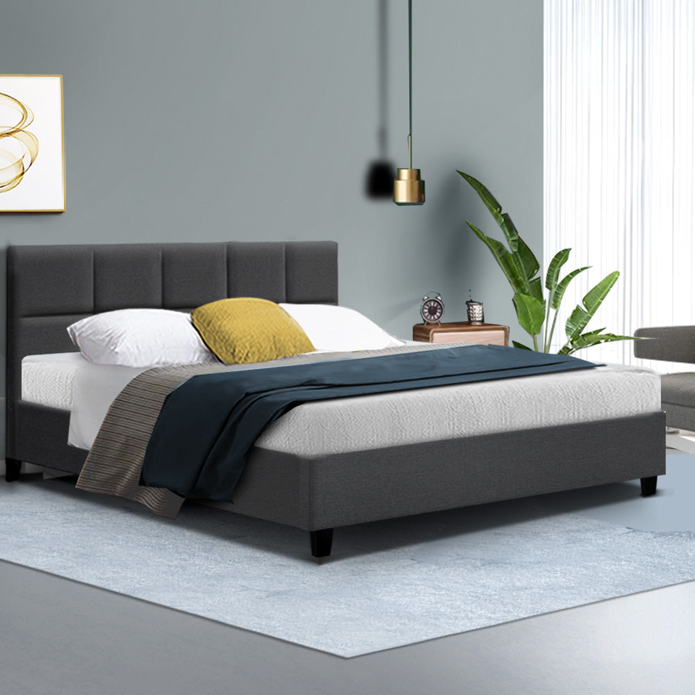 TINO Queen Bed Frame Charcoal Upholstered