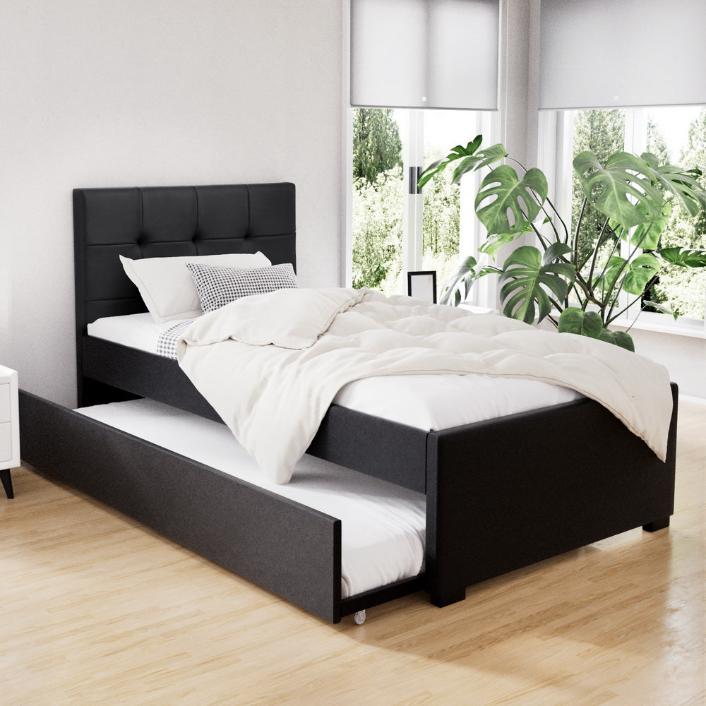 Fripp King Single Trundle Bed Frame with Daybed Black