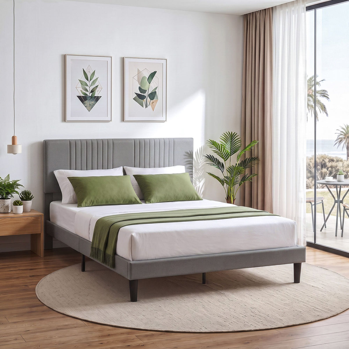 Artiss Double Bed Frame with Adjustable Headboard, Grey
