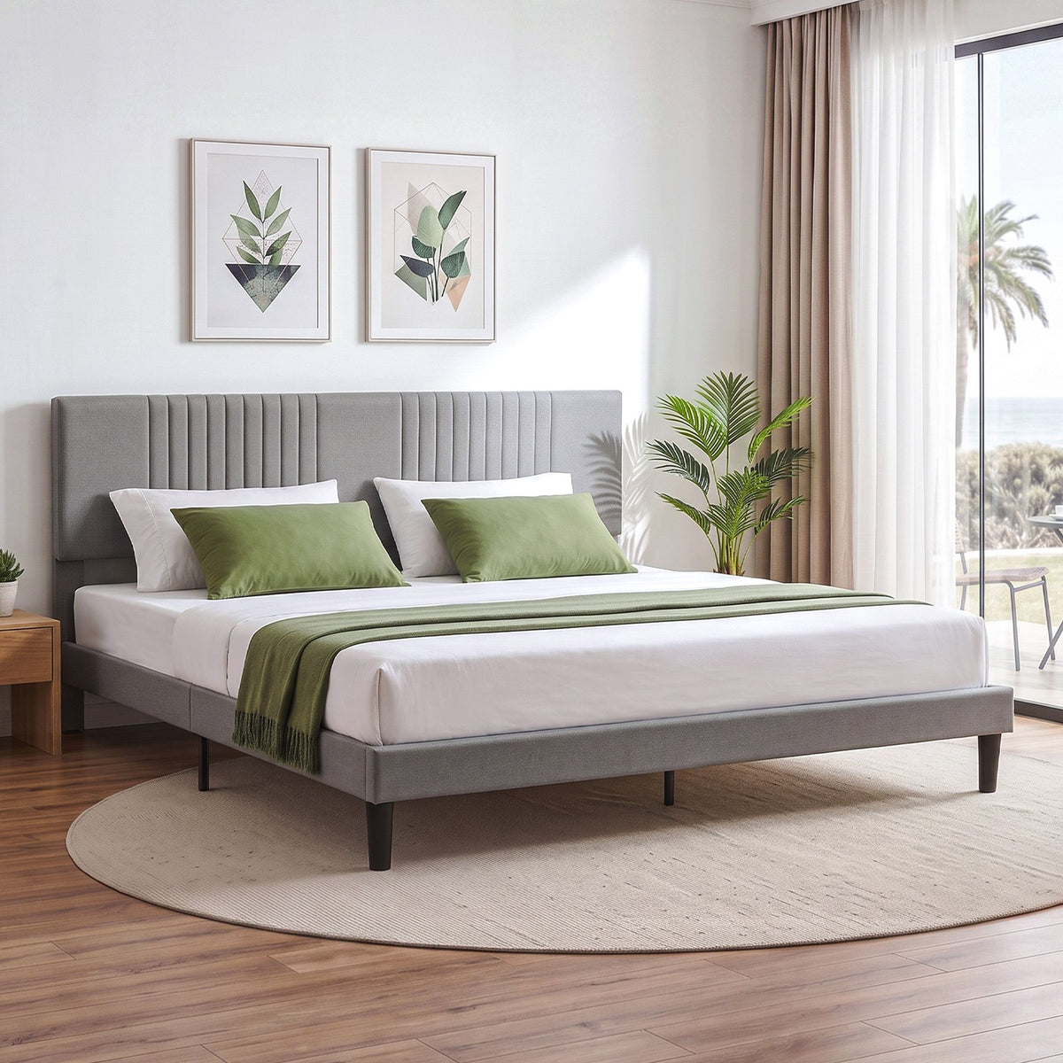 Artiss King Bed Frame with Adjustable Headboard Grey