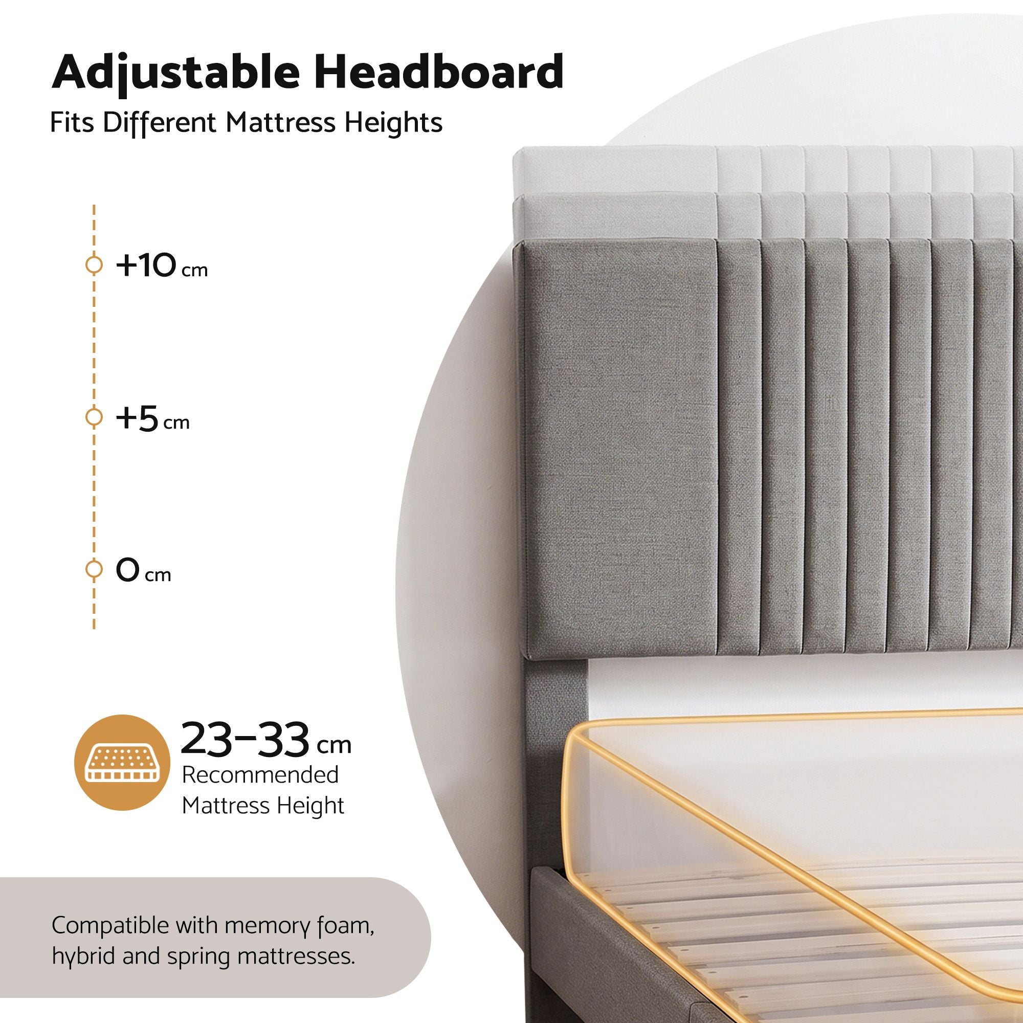 Artiss Queen Bed Frame with Adjustable Headboard, Grey, 300kg Capacity