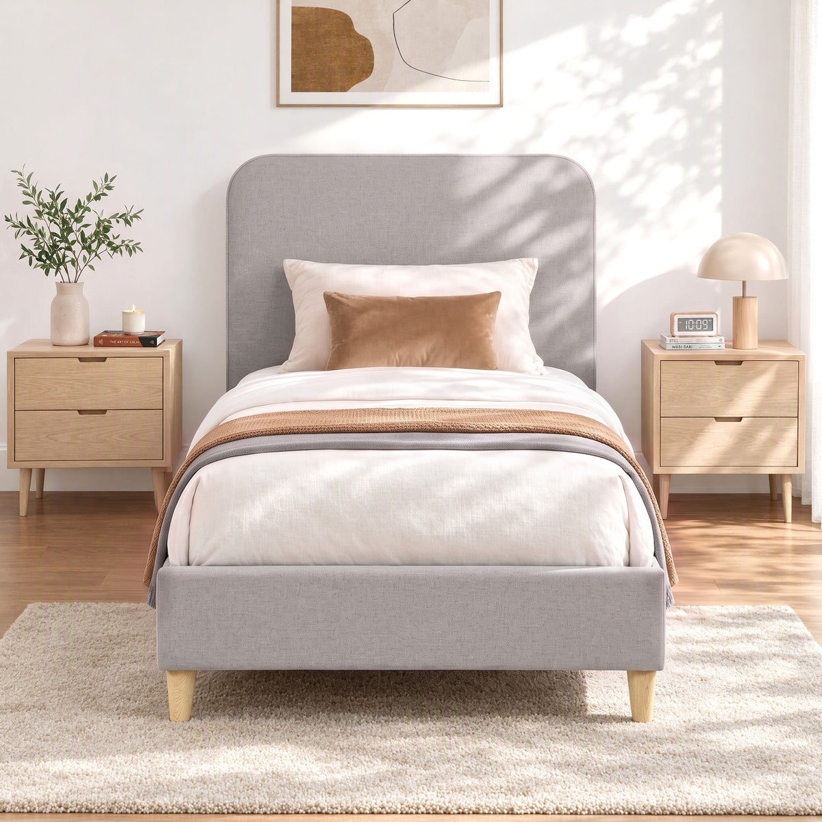 Artiss King Single Upholstered Bed Frame with Headboard, Grey