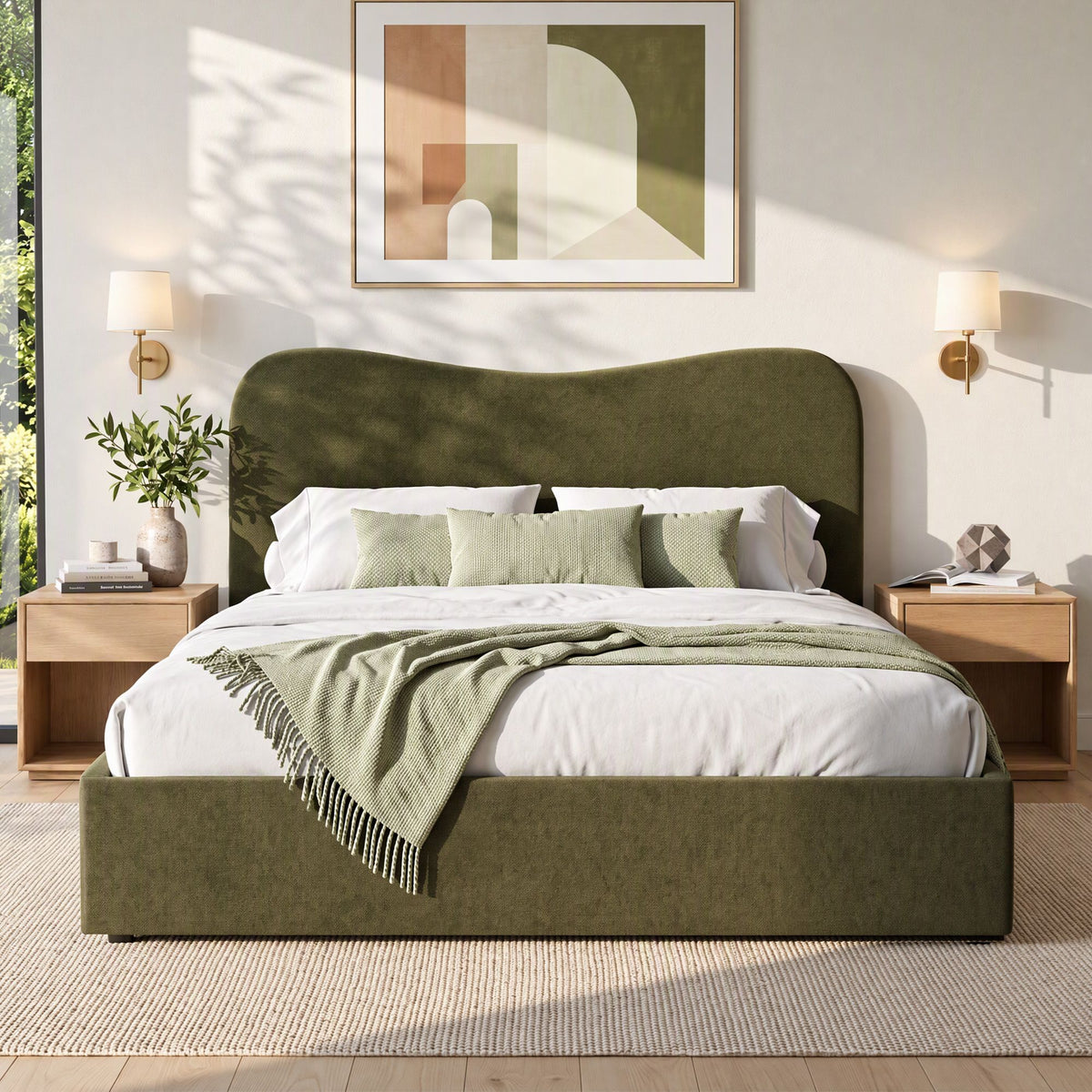 Artiss Double Bed Frame with Storage Drawer and Chenille Headboard