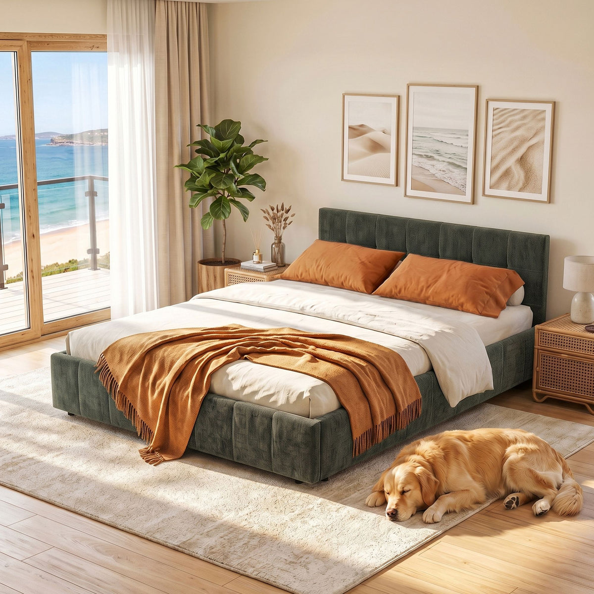 Artiss Double Bed Frame Chenille Upholstered Platform Green