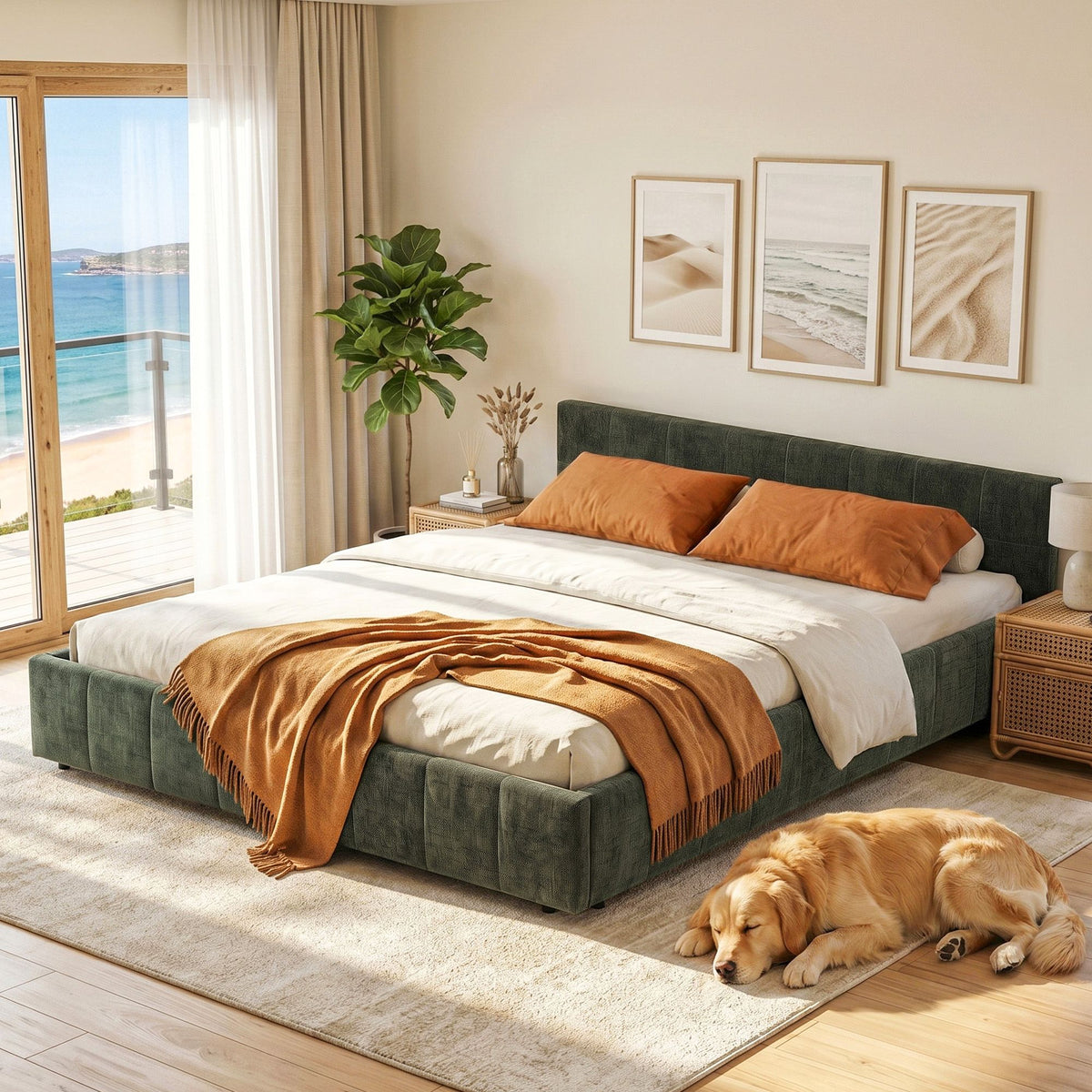 Artiss Queen Upholstered Bed Frame Chenille Green 300kg