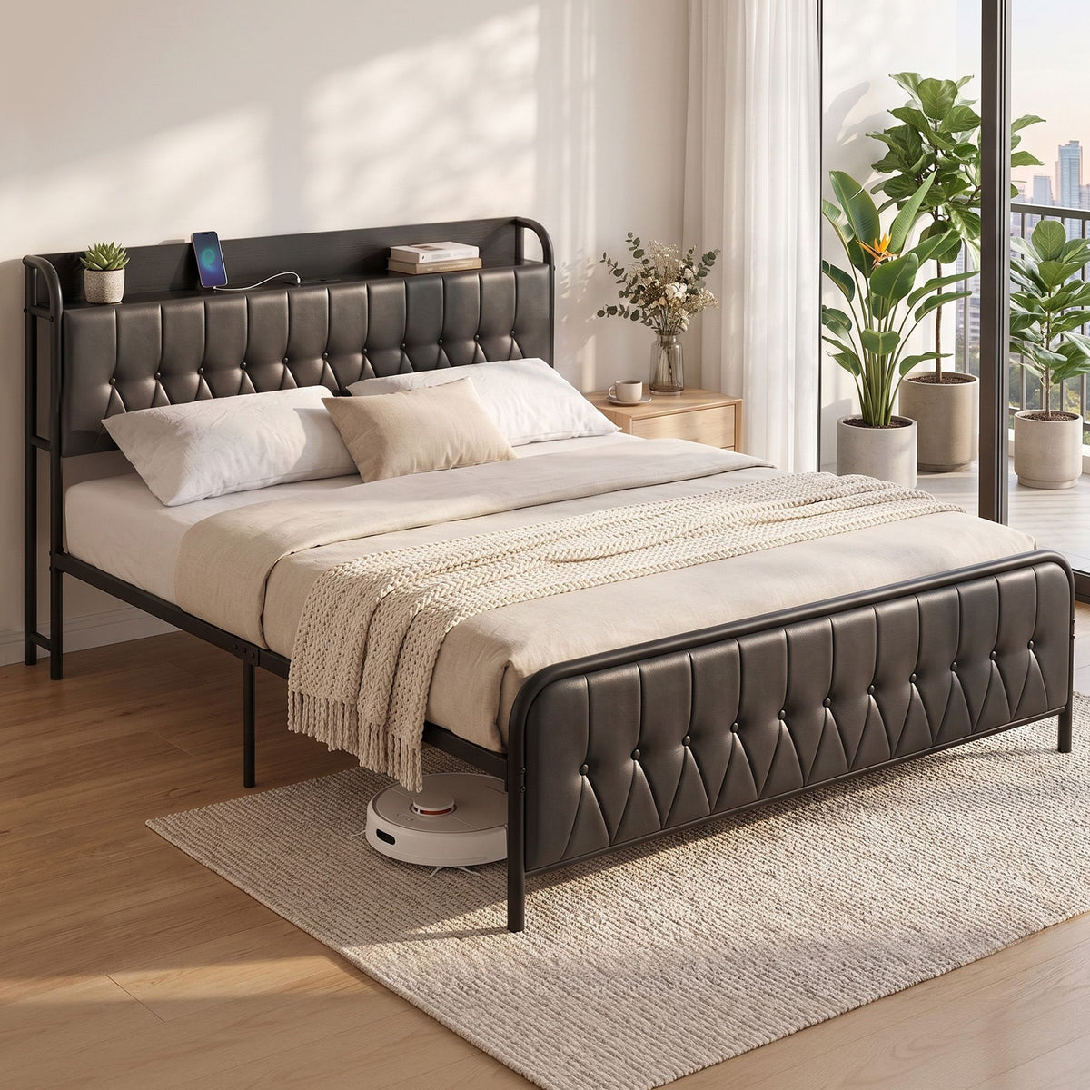 Artiss King Bed Frame with Storage Headboard and USB Charging