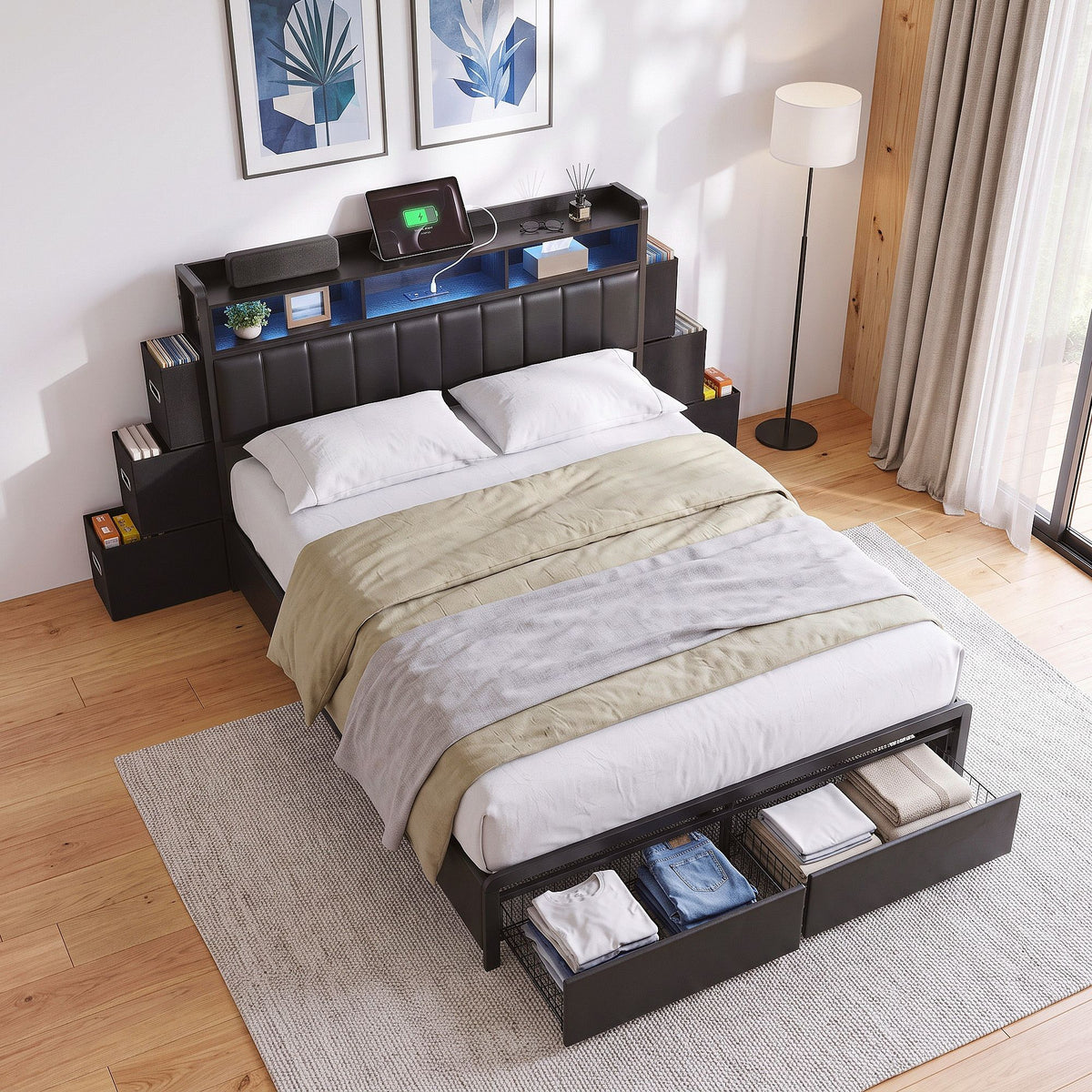 Artiss Queen Storage Bed Frame with Headboard and 2 Drawers