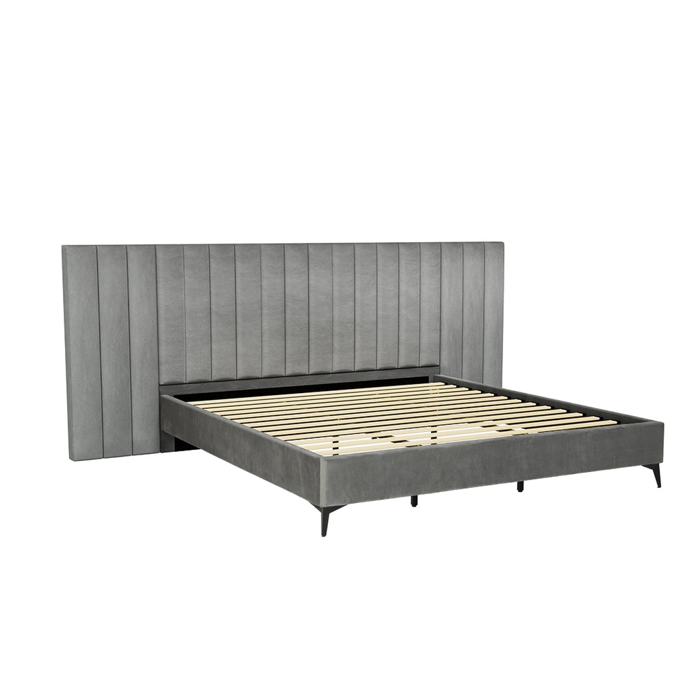 LOTT King Bed Frame Velvet Upholstery Grey