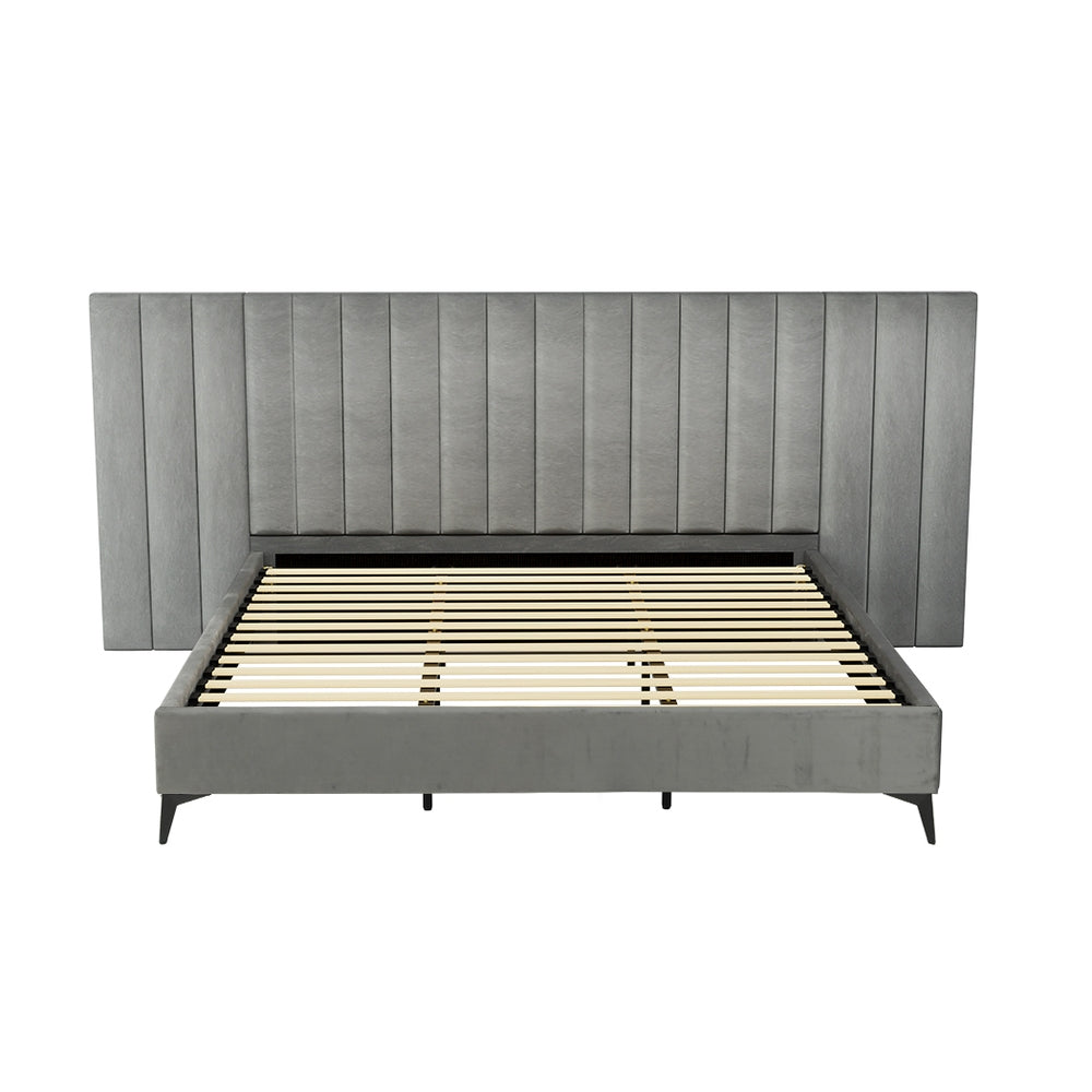 LOTT King Bed Frame Velvet Upholstery Grey