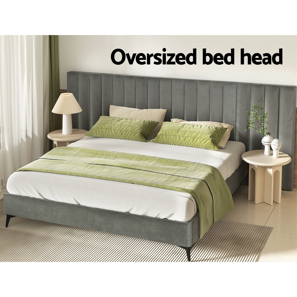 LOTT King Bed Frame Velvet Upholstery Grey