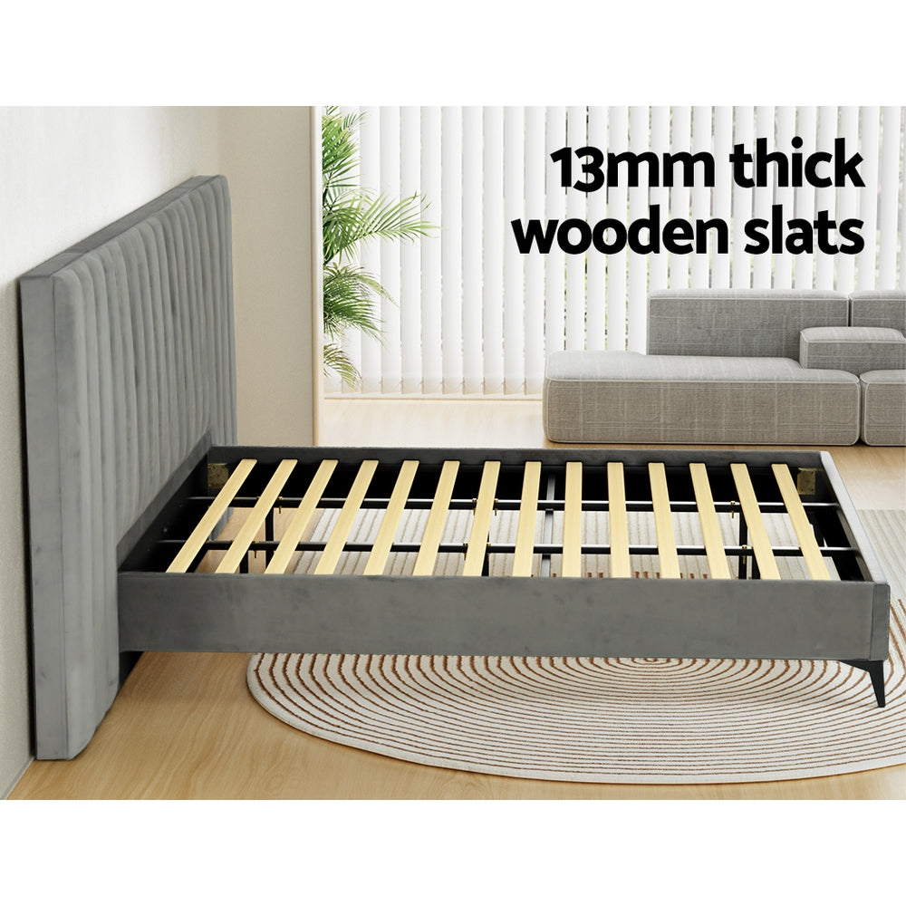 LOTT King Bed Frame Velvet Upholstery Grey