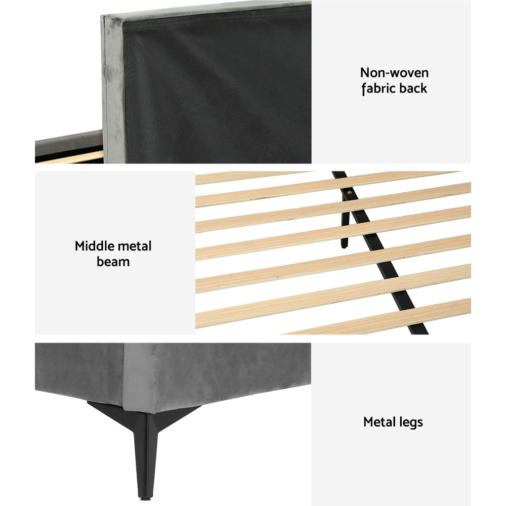 LOTT King Bed Frame Velvet Upholstery Grey