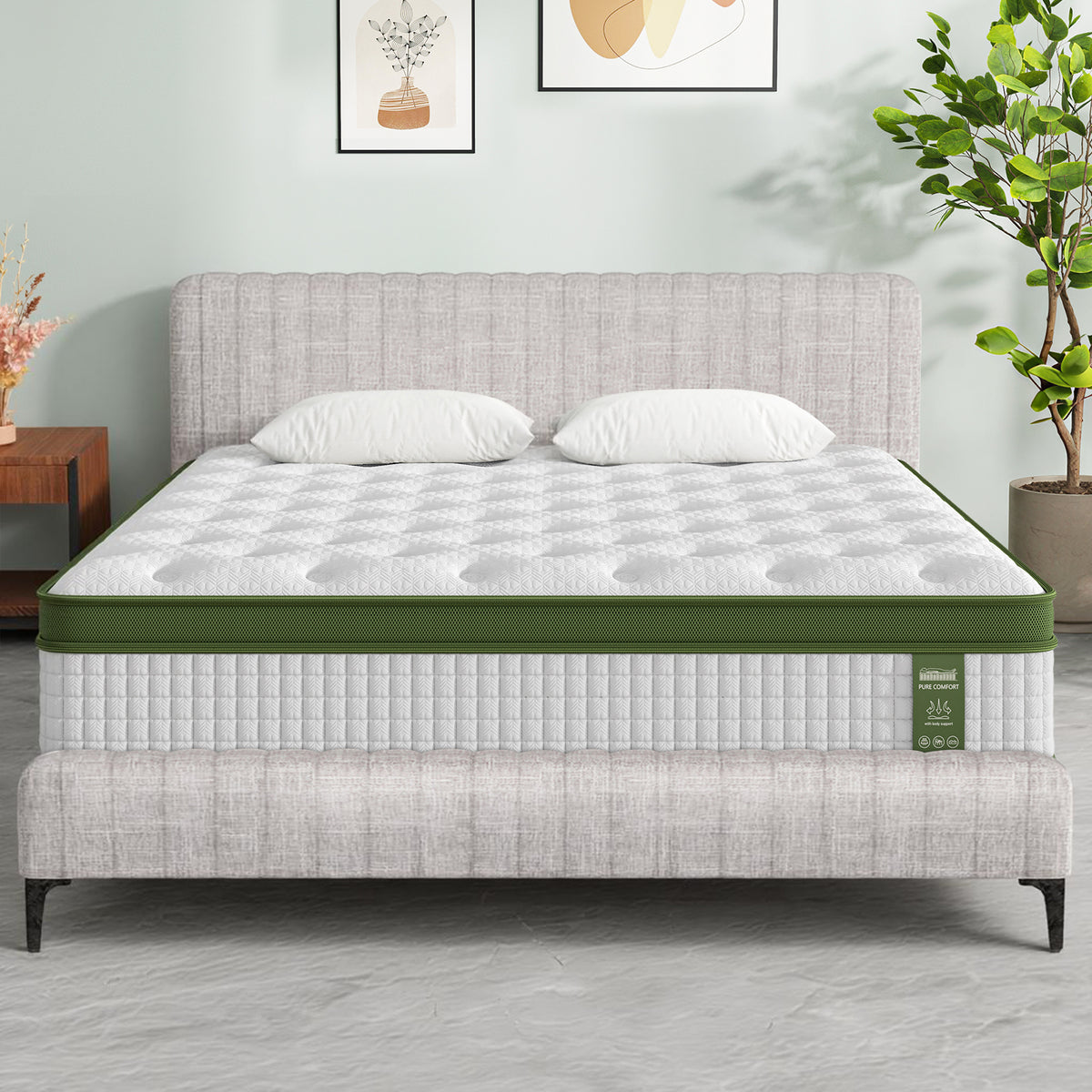 Ammy Queen Bed Frame with Mattress Set Upholstered Linen