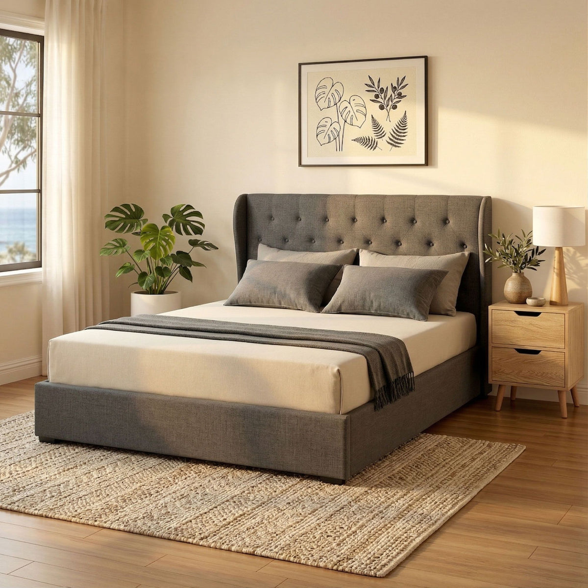 Issa Queen Gas Lift Bed Frame and Bedside Table Set