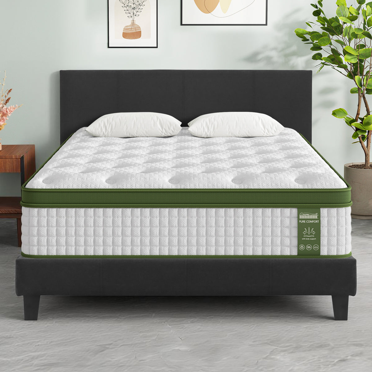BedStory Queen Bed Frame and Mattress Set with Hybrid Pocket Coil