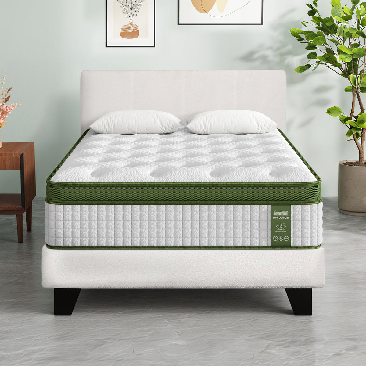 Neo King Single Bed Frame with BedStory Hybrid Mattress White Boucle