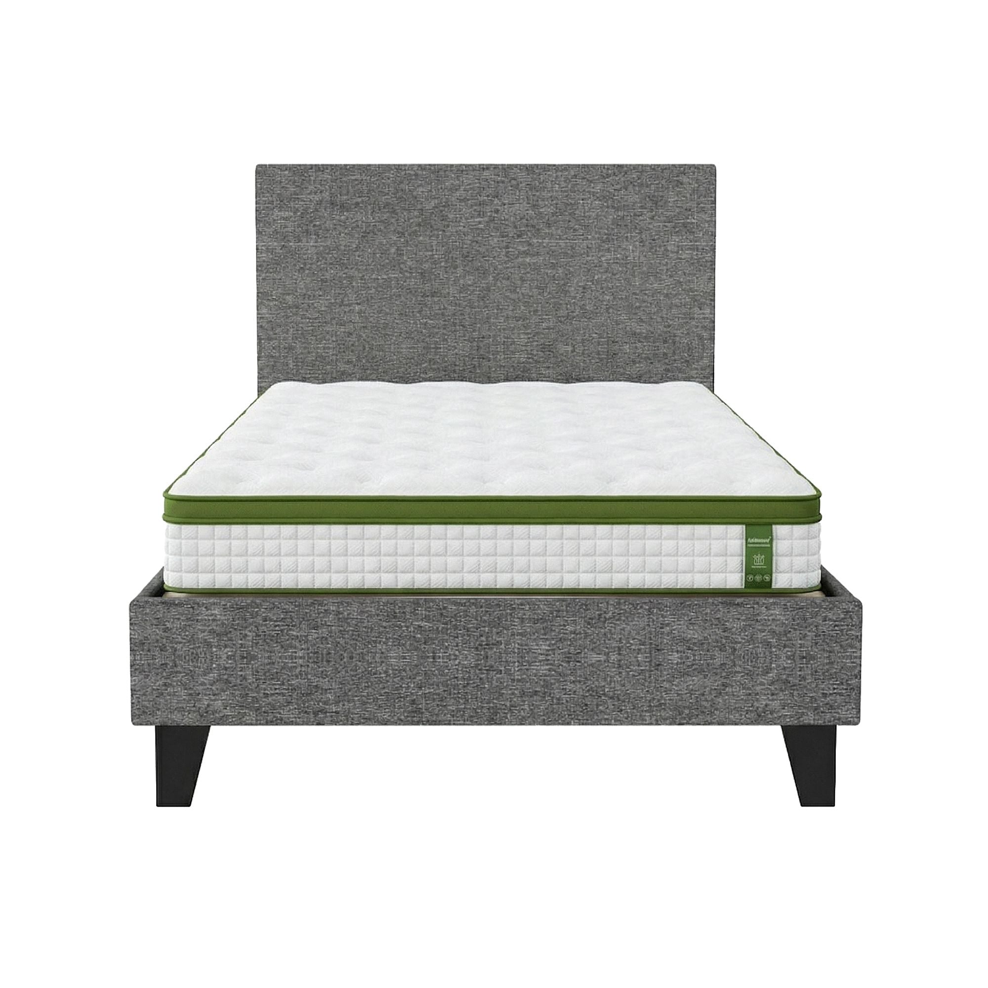 Artiss BedStory Single Bed Frame and Mattress Set, 30cm Hybrid Cooling Gel Mattress with Grey Upholstered Wooden Platform Base, Modern Bedroom Furniture Bundle