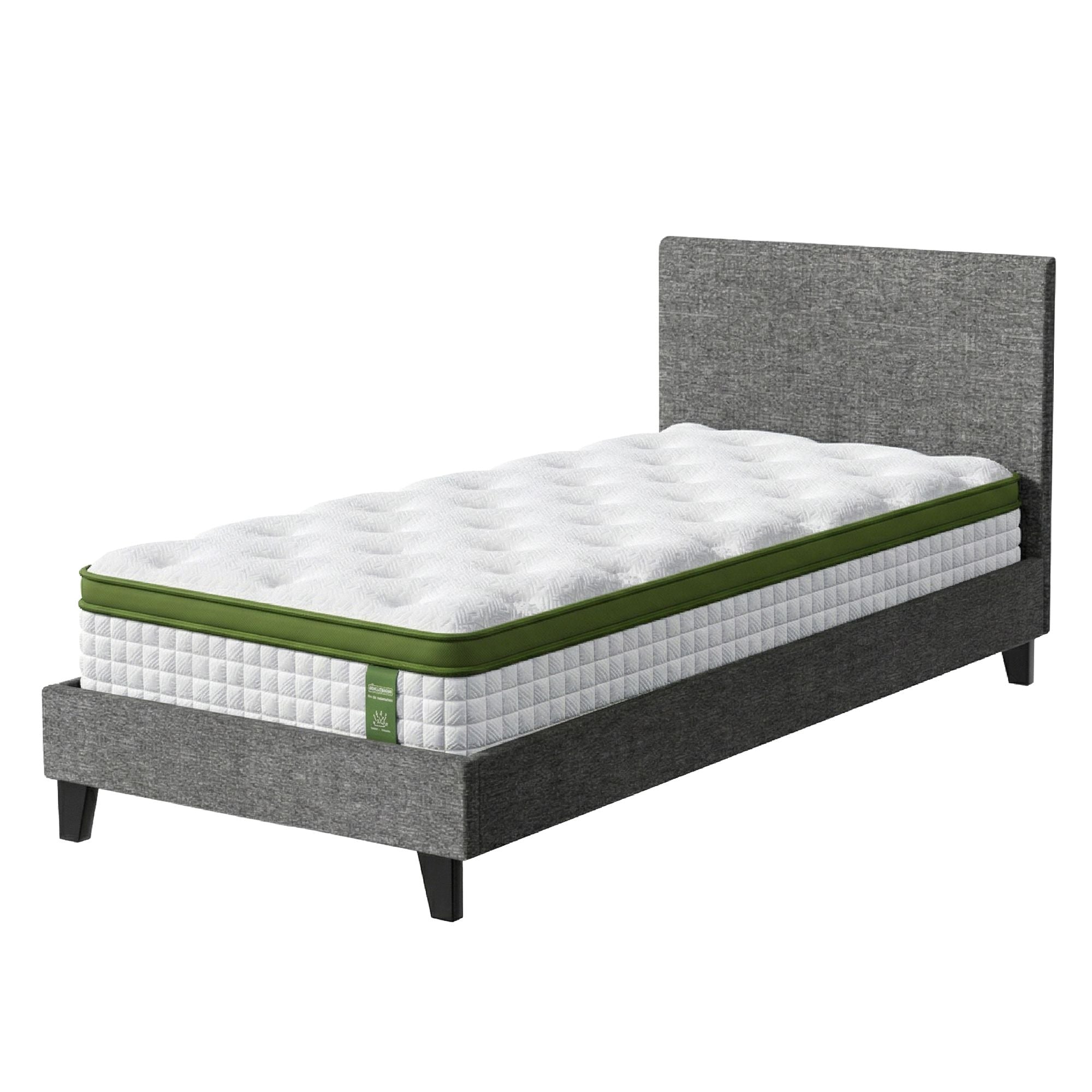 Artiss BedStory Single Bed Frame and Mattress Set, 30cm Hybrid Cooling Gel Mattress with Grey Upholstered Wooden Platform Base, Modern Bedroom Furniture Bundle