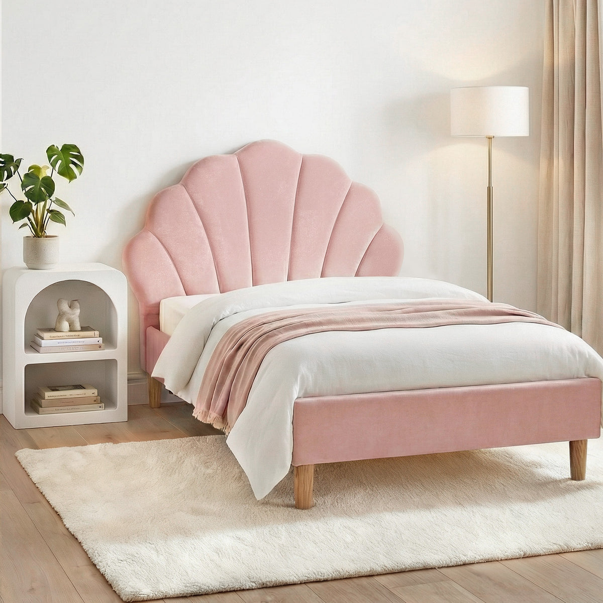 Rosy King Single Bed Frame with Bedside Table Pink Velvet