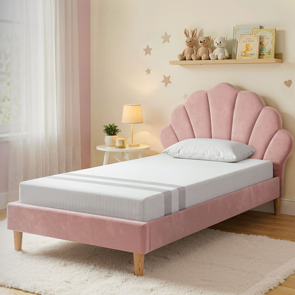 Rosy King Single Bed Frame with 20cm Mattress Set Pink Velvet