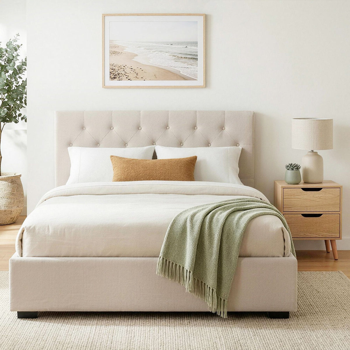 Vila Double Bed Frame with Storage and Bedside Table Set