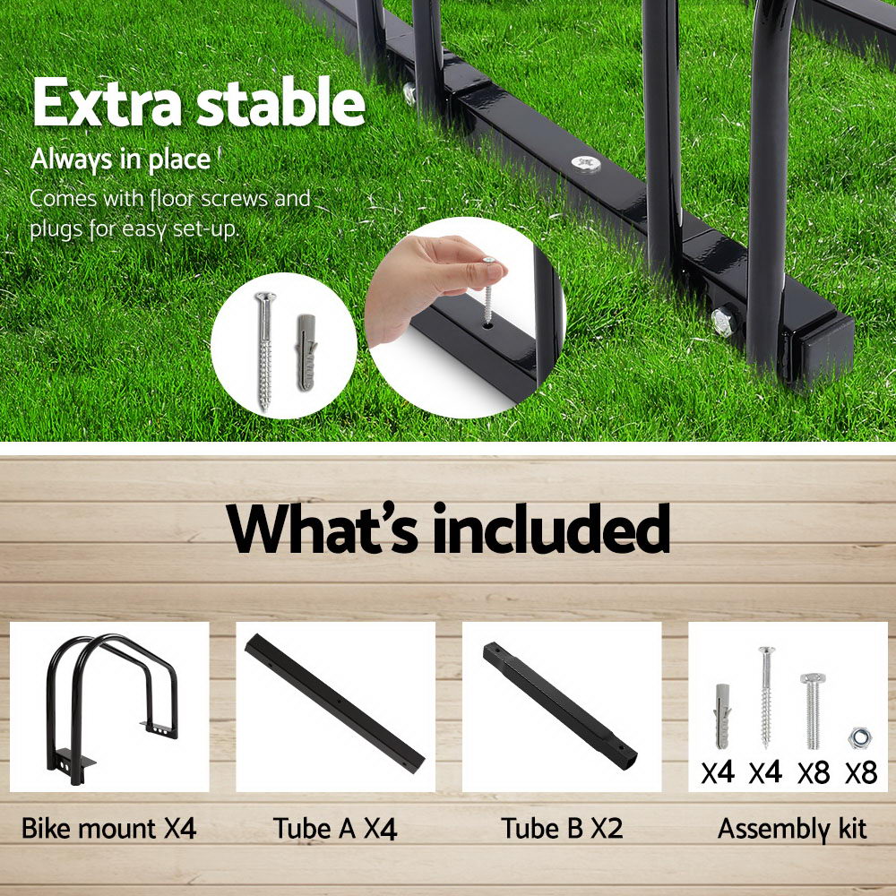 Weisshorn 4-Bike Floor Rack Stand Black