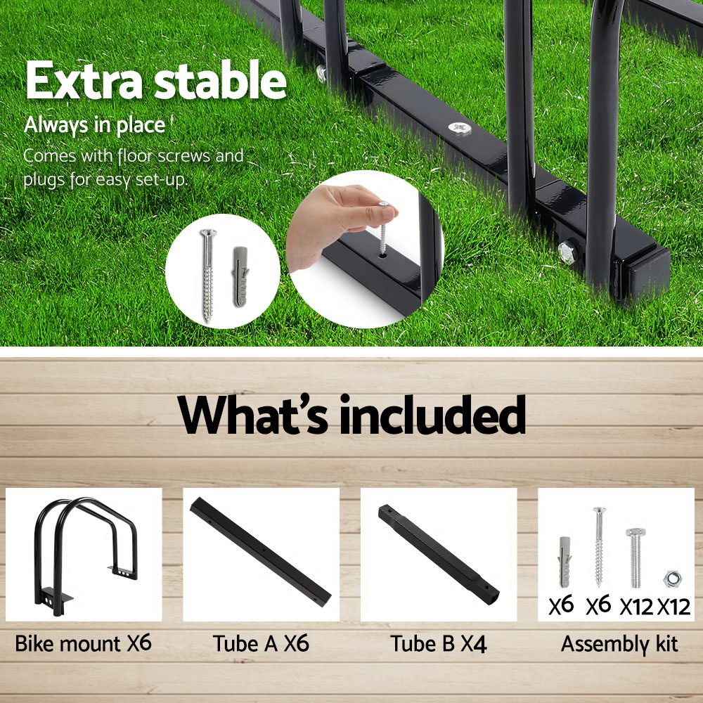 Weisshorn 6-Bike Rack Freestanding Storage Holder Black