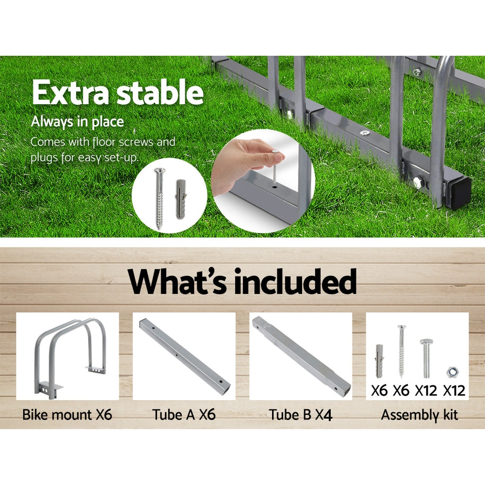 Weisshorn 6-Bike Stand Rack Bicycle Storage Silver