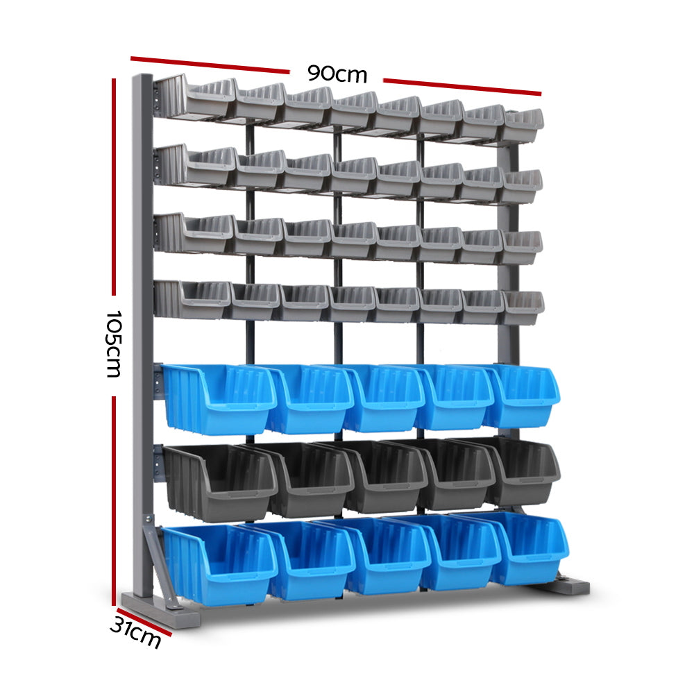 Giantz 47-Bin Rack Freestanding Steel Grey Blue