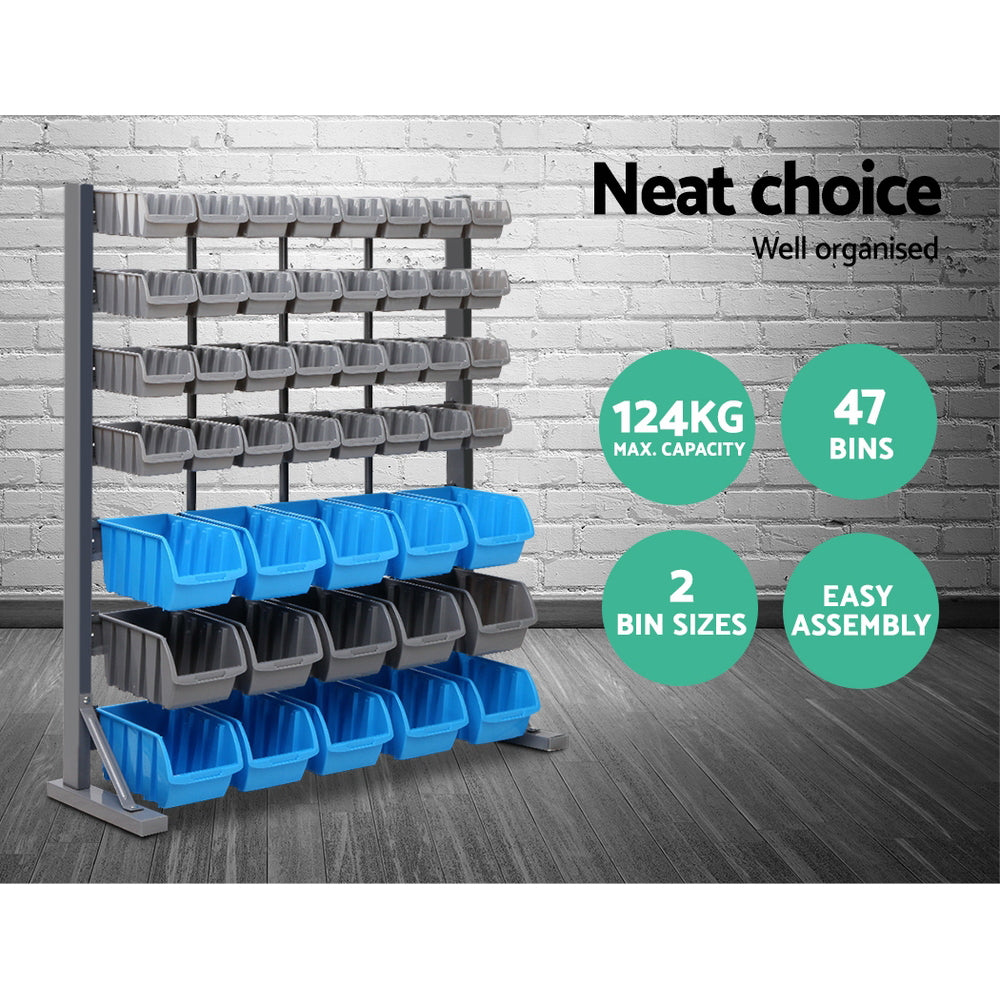 Giantz 47-Bin Rack Freestanding Steel Grey Blue