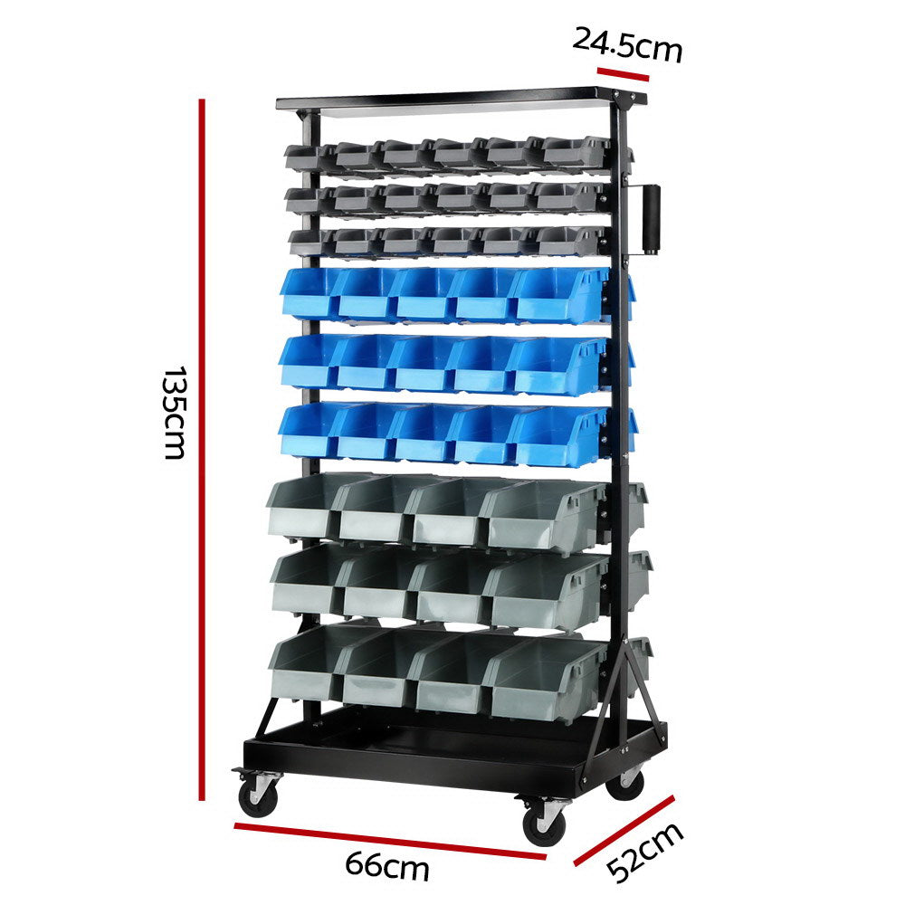 Giantz 90-Bin Double-Sided Storage Rack with Wheels