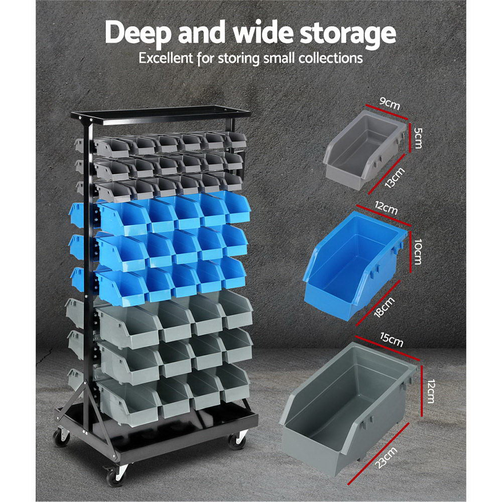 Giantz 90-Bin Double-Sided Storage Rack with Wheels