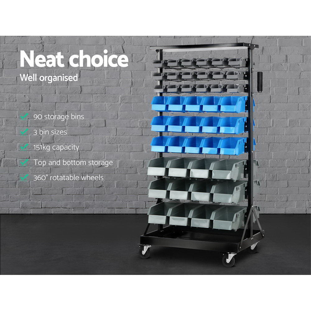 Giantz 90-Bin Double-Sided Storage Rack with Wheels