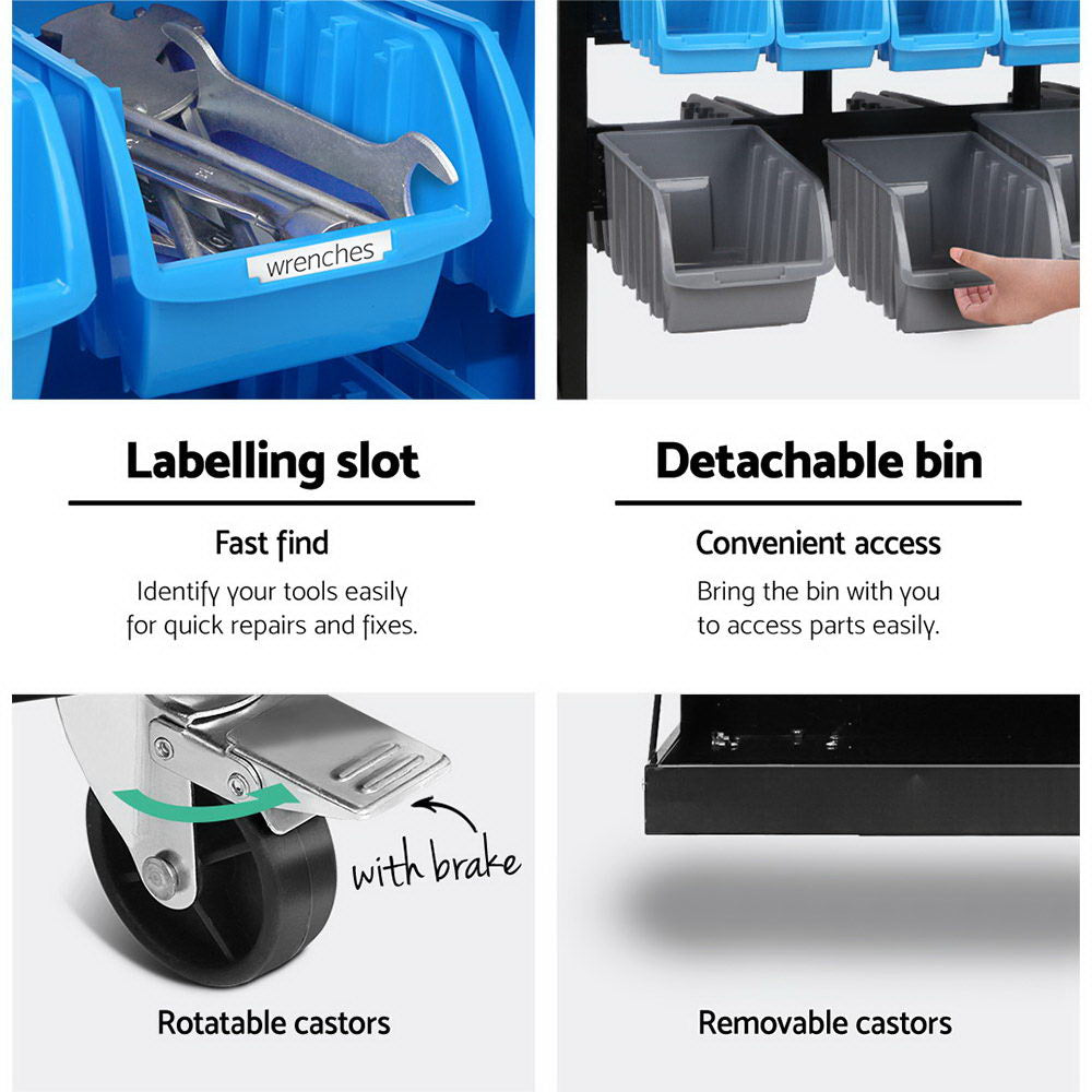 Giantz 90-Bin Double-Sided Storage Rack with Wheels