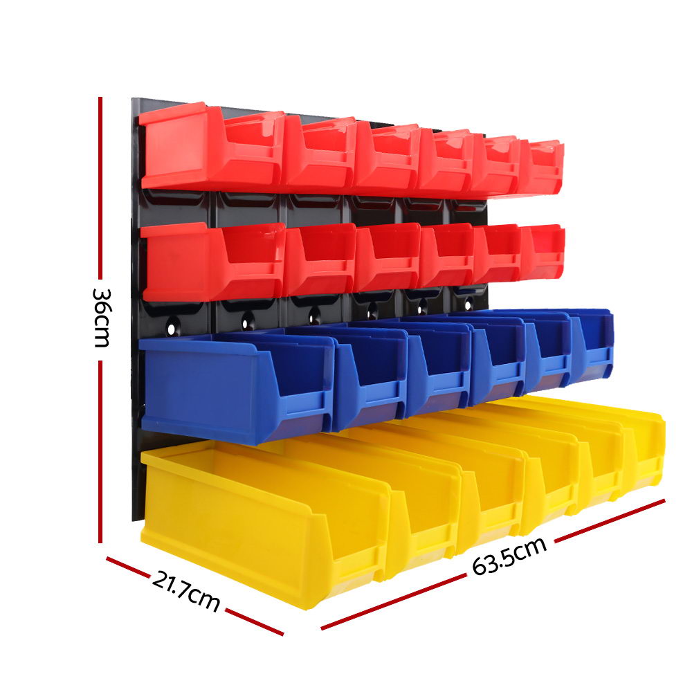 Giantz Wall-Mounted Storage Bin Rack 24 Bins Industrial Shelving