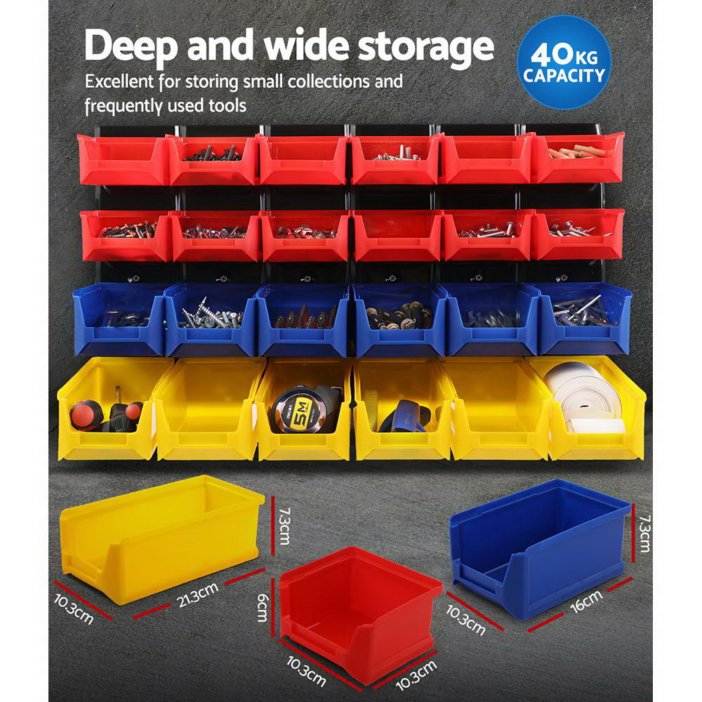 Giantz Wall-Mounted Storage Bin Rack 24 Bins Industrial Shelving