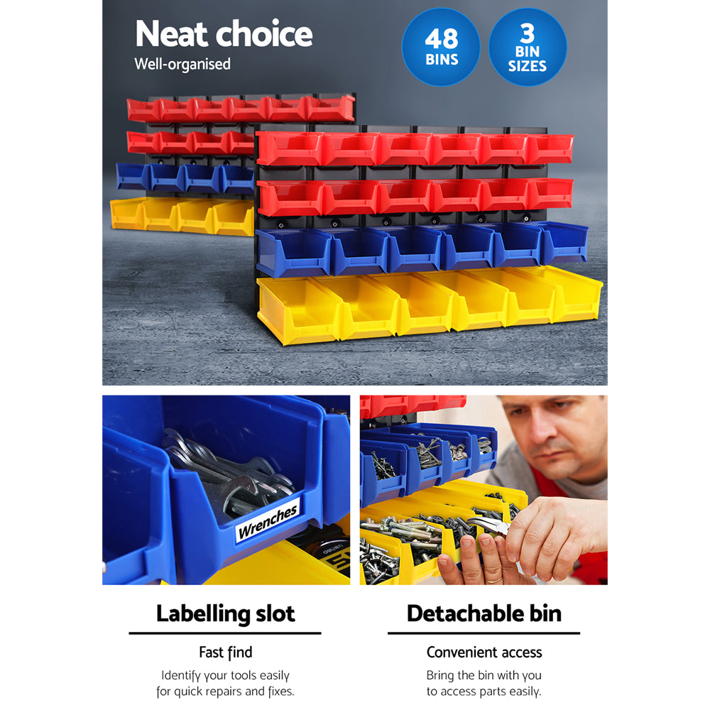 Giantz 48-Bin Wall-Mounted Storage Rack Peg Board
