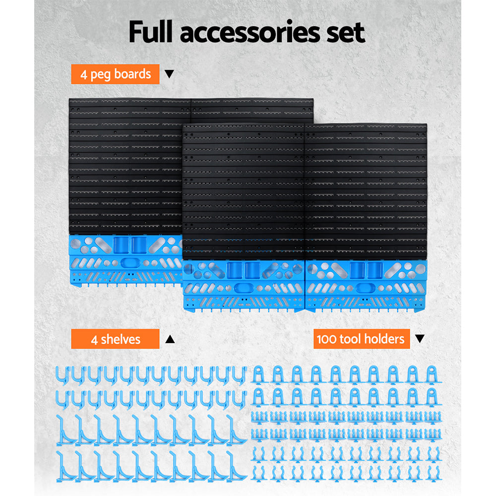 Giantz 108-Bin Wall-Mounted Storage Rack Blue/Black