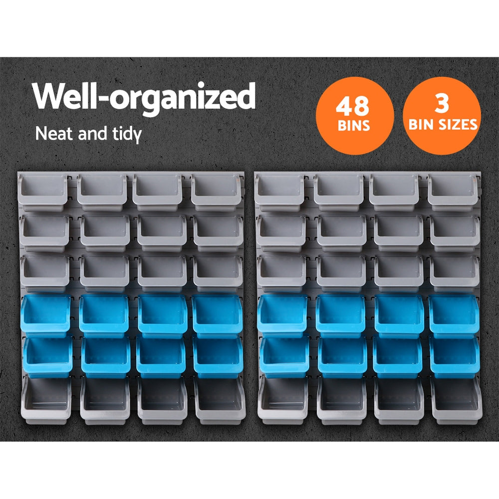 Giantz 48-Bin Wall-Mounted Storage Rack Steel Board