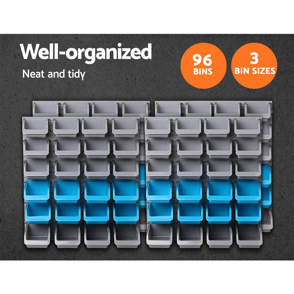 Giantz 96-Bin Wall-Mounted Storage Rack Industrial Shelving