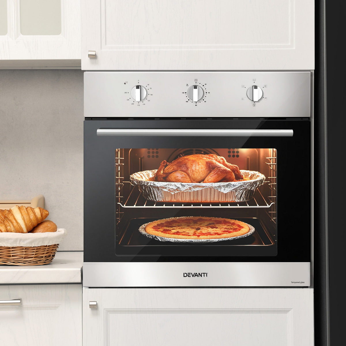 Devanti 60cm Electric Built-In Wall Oven 70L Stainless Steel Silver