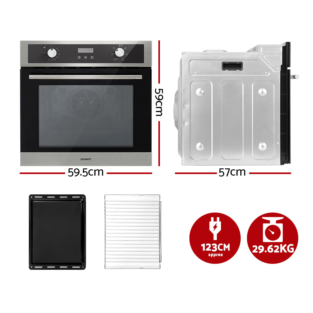 Devanti 80L Built-In Electric Wall Oven Convection Grill Stainless Steel