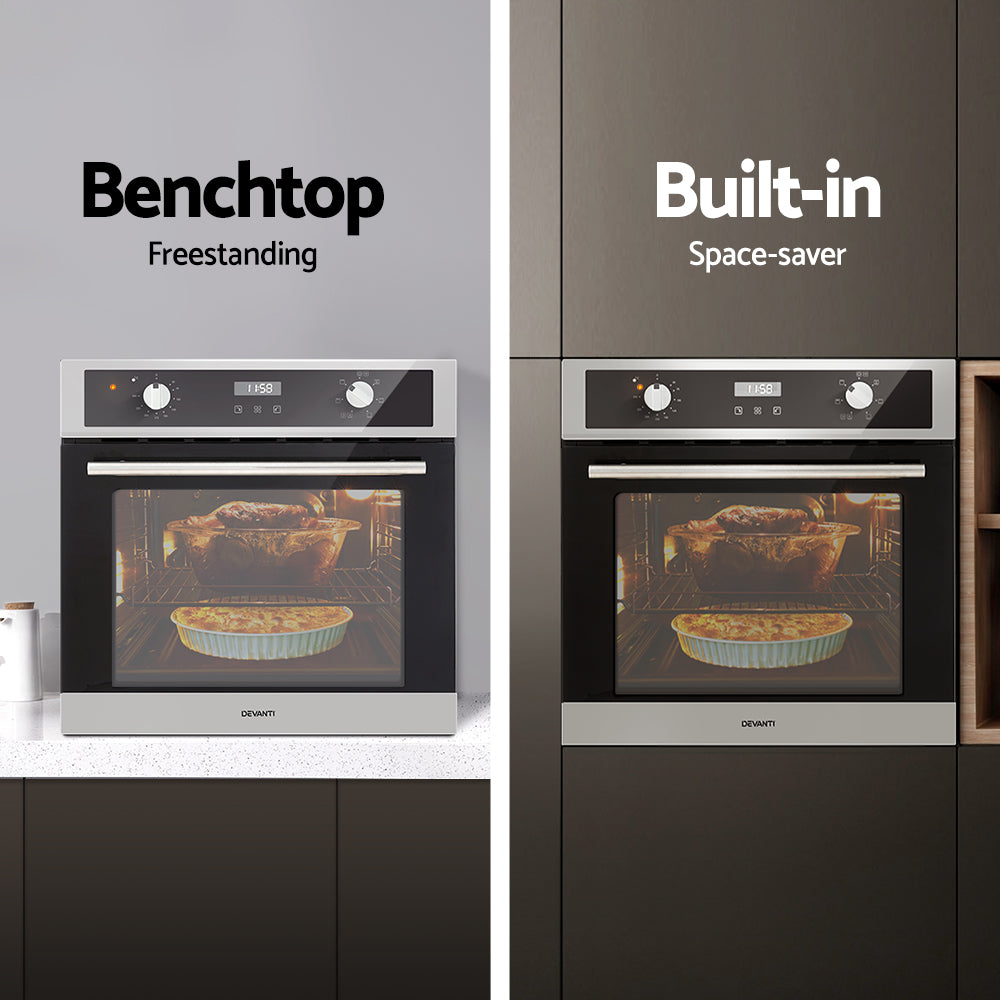 Devanti 80L Built-In Electric Wall Oven Convection Grill Stainless Steel