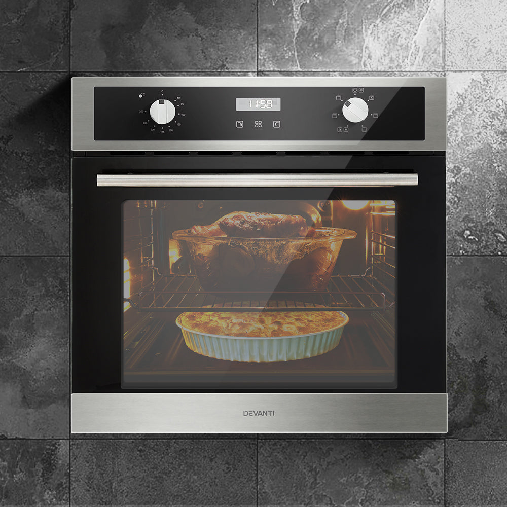 Devanti 80L Built-In Electric Wall Oven Convection Grill Stainless Steel
