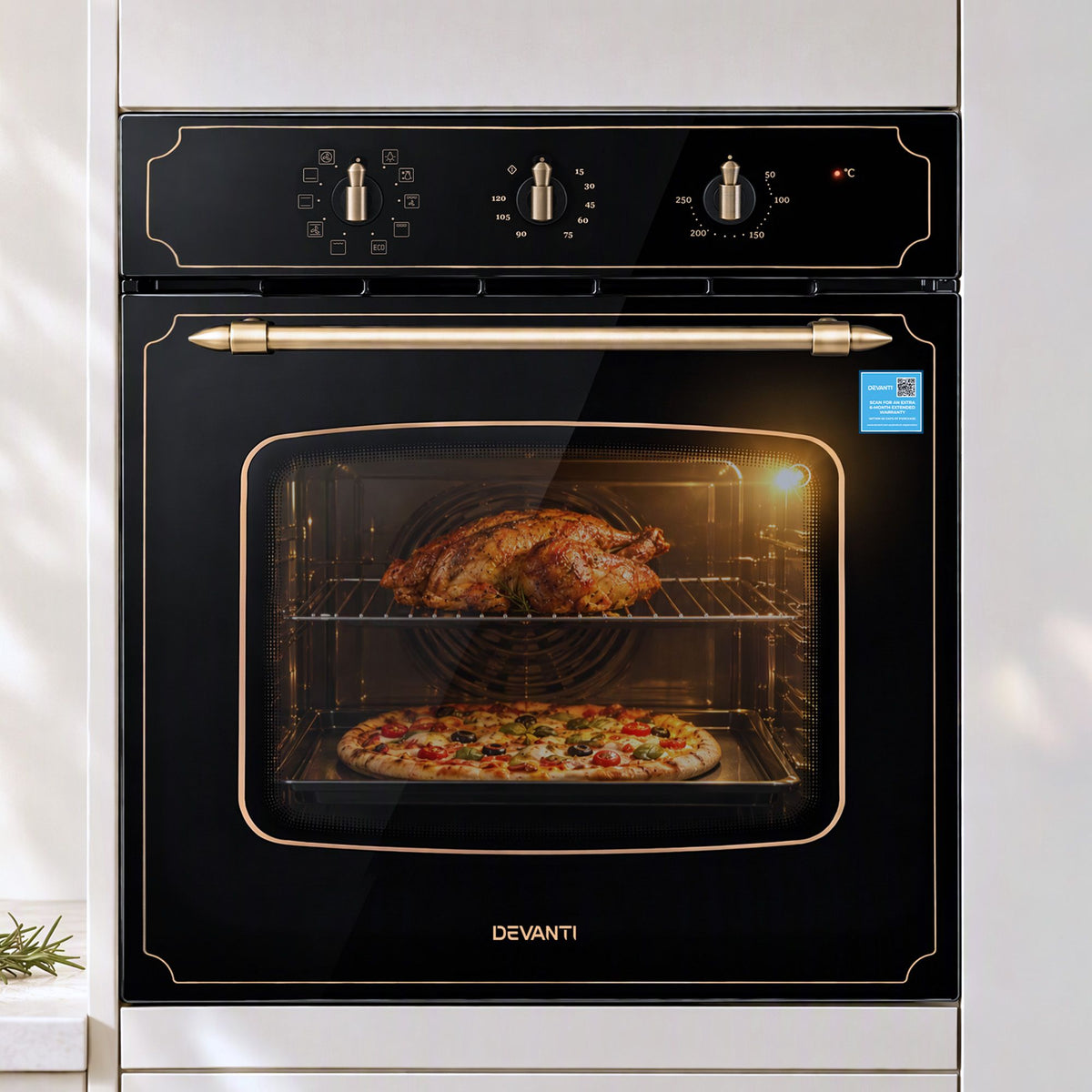 Devanti 60cm Built-In Electric Oven 80L 9 Functions Black