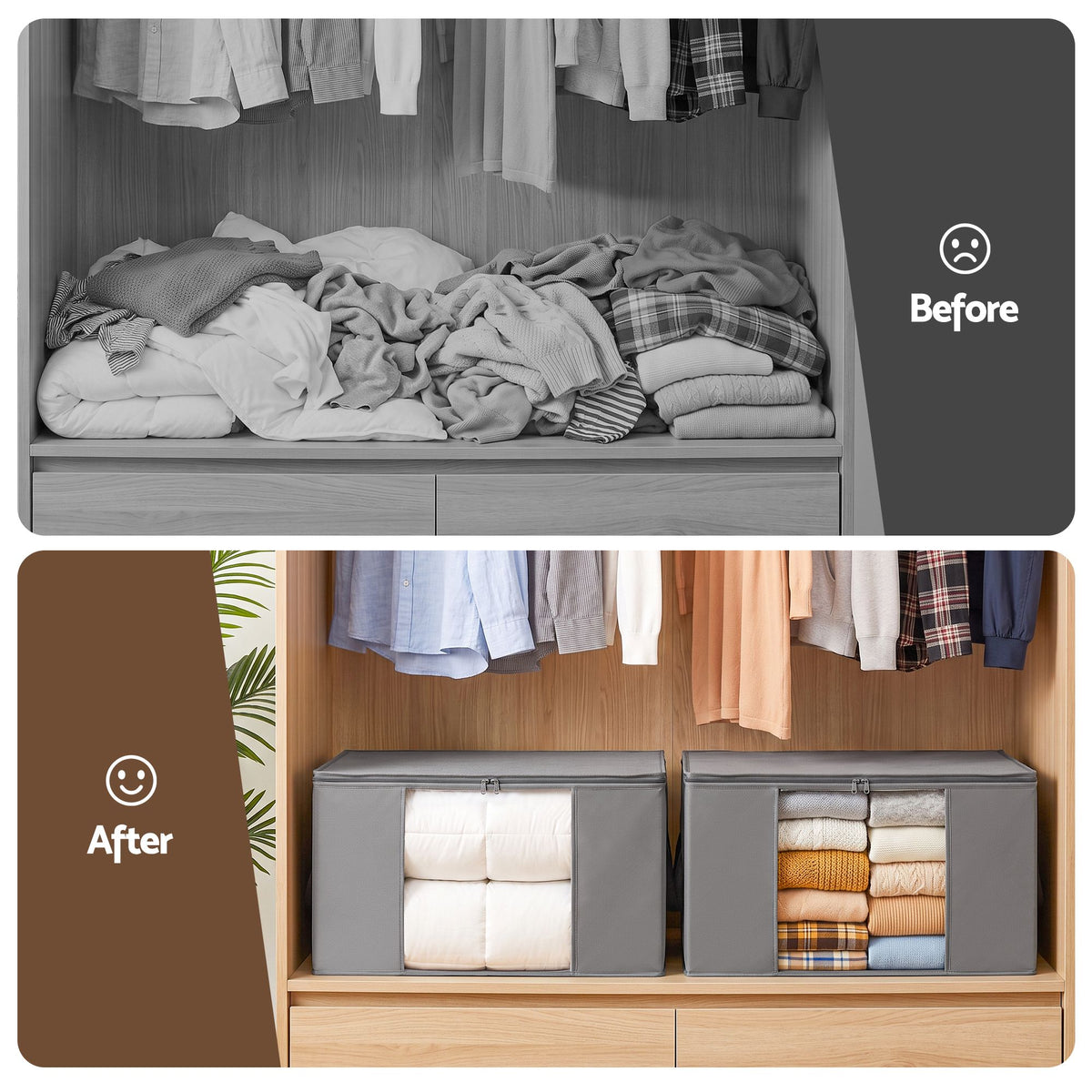 Artiss Blanket Storage Bags Box X4 Clothes Quilt Container 84L Organiser Grey